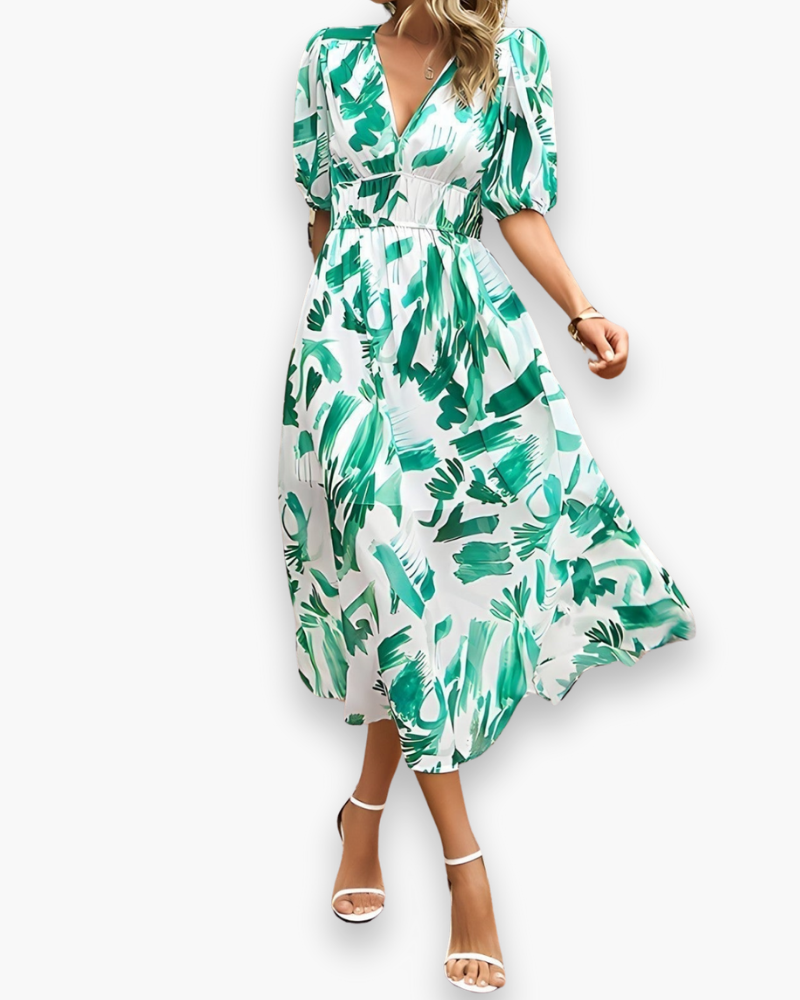 Femmes élégantes fleurs imprimées midikleid | Robe d'été midi 6