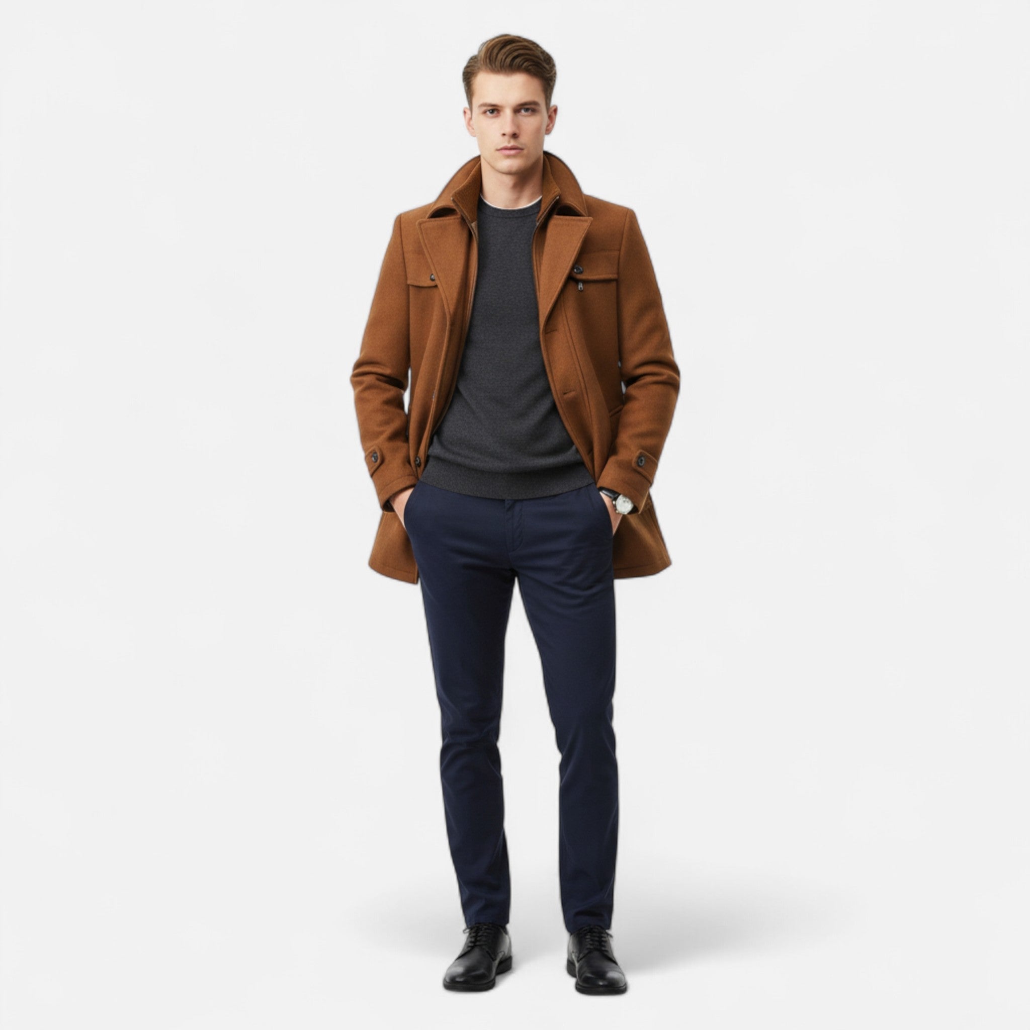 Bastien - Trench Laine Zippé Homme