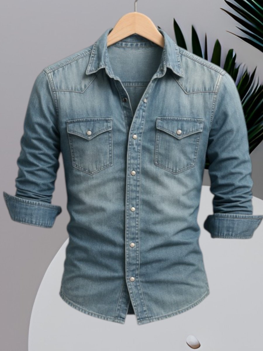 Cédric - Chemise en Denim Stylée Manches Longues Homme