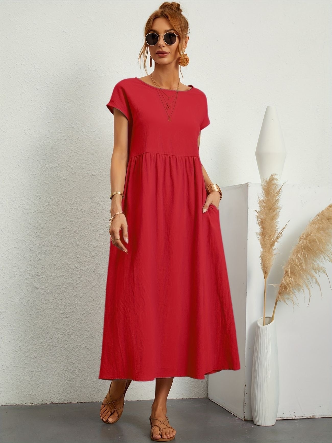 Julie - Robe Longue Femme Élégante à Manches Courtes