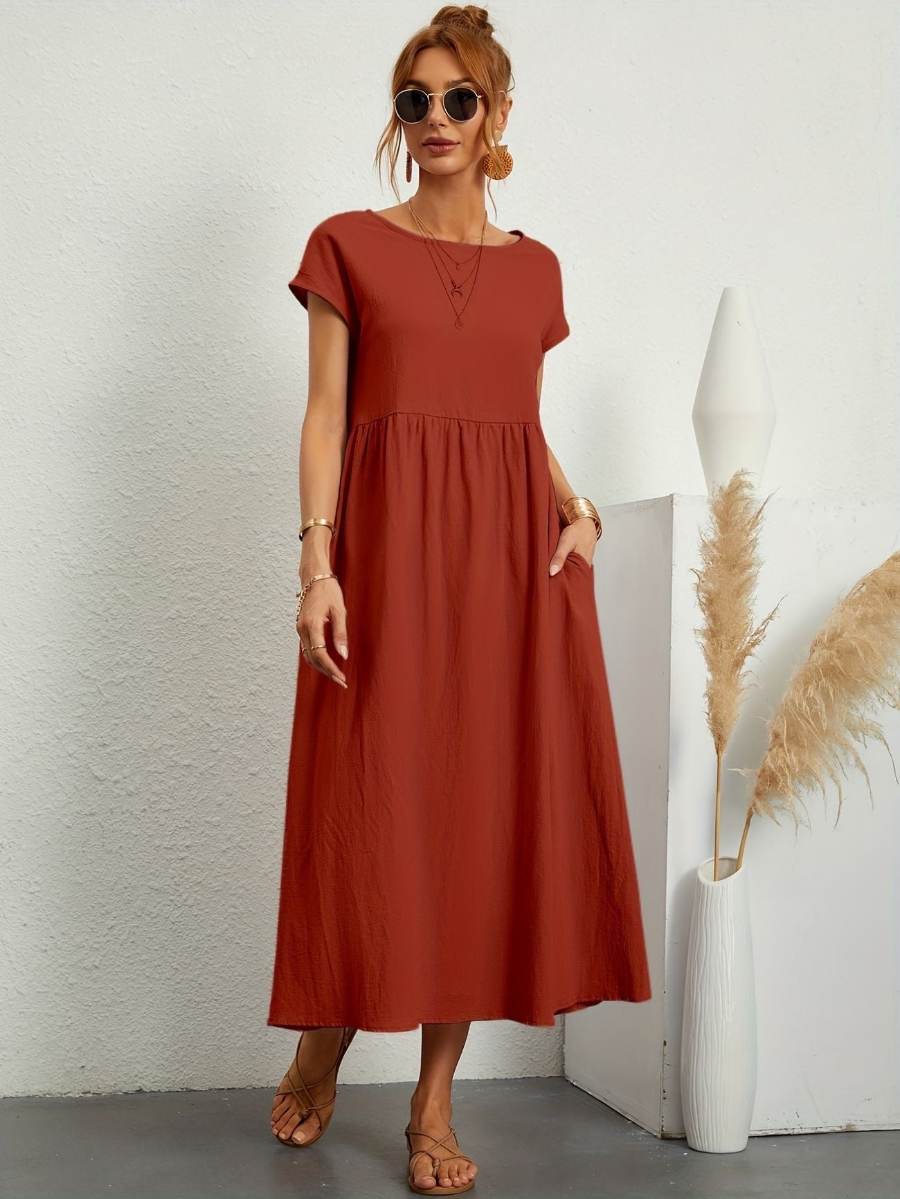 Julie - Robe Longue Femme Élégante à Manches Courtes