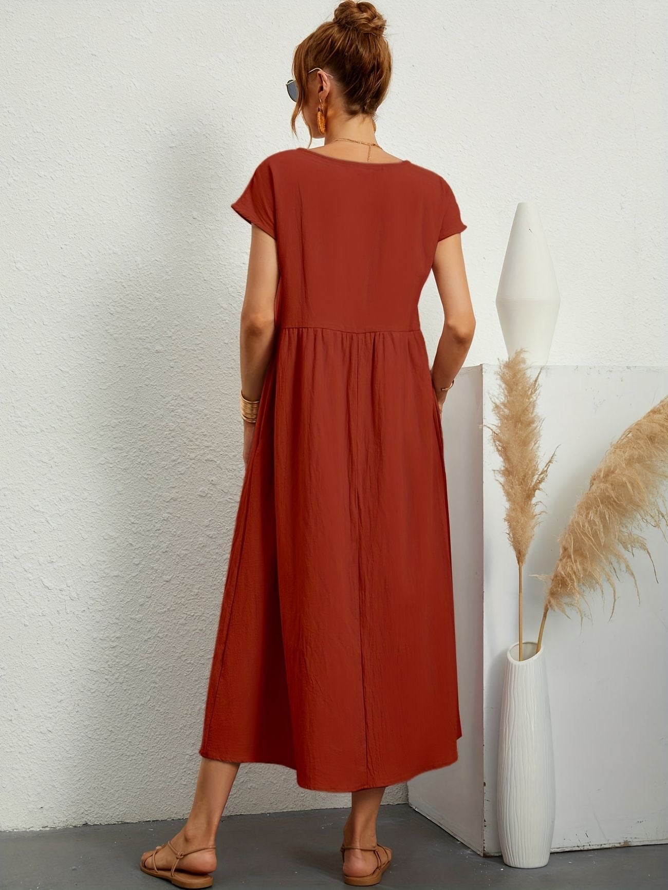 Julie - Robe Longue Femme Élégante à Manches Courtes
