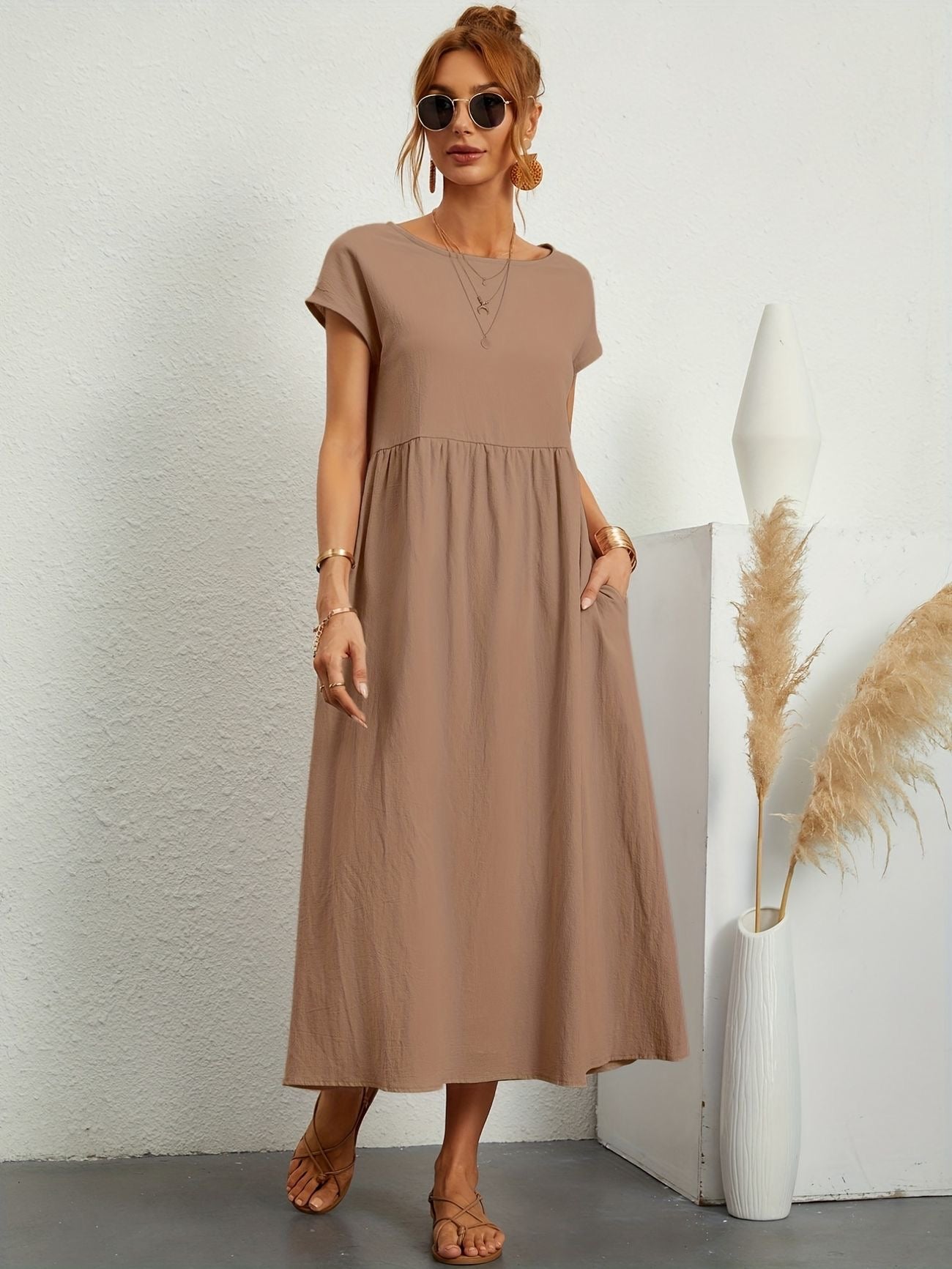 Julie - Robe Longue Femme Élégante à Manches Courtes