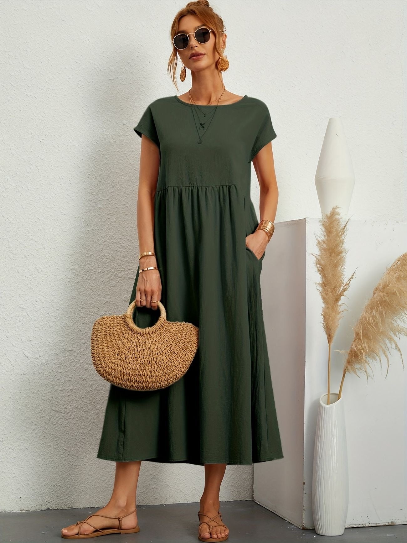 Julie - Robe Longue Femme Élégante à Manches Courtes