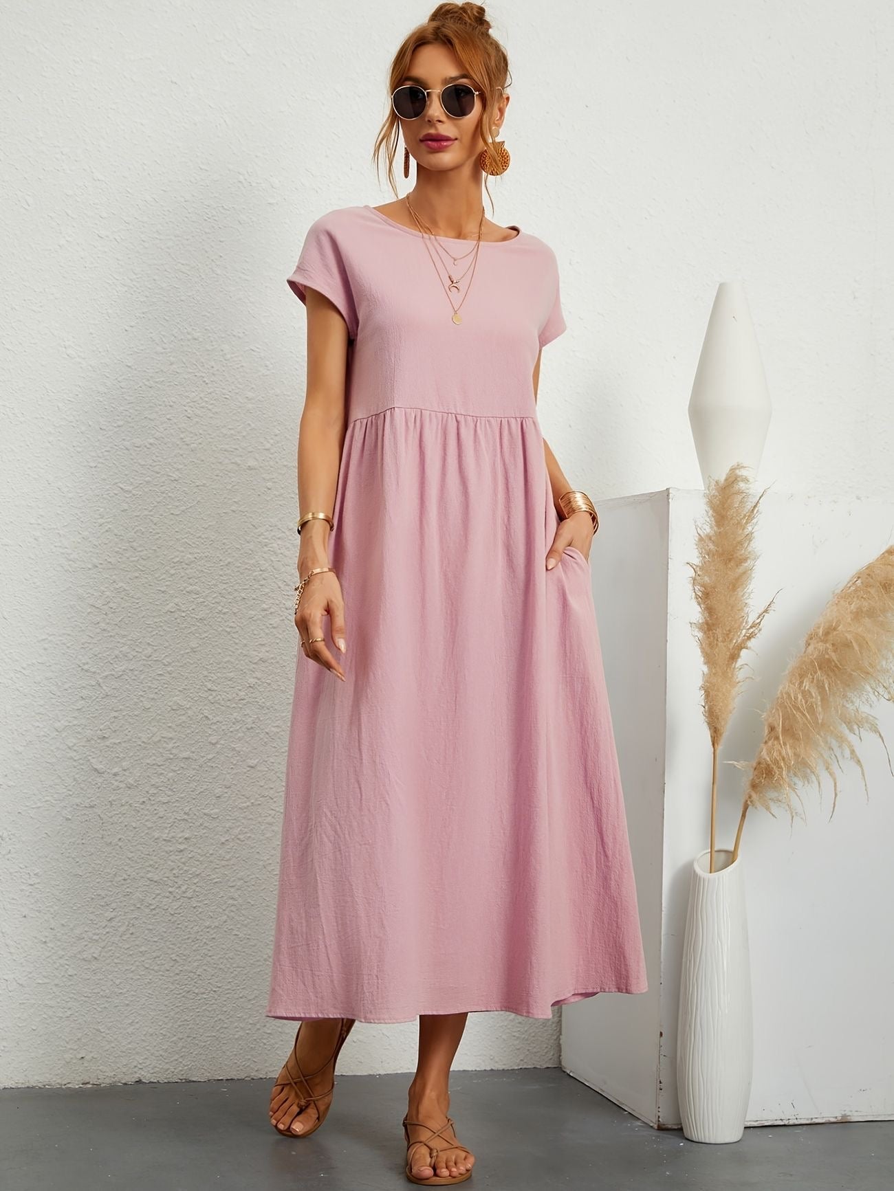 Julie - Robe Longue Femme Élégante à Manches Courtes