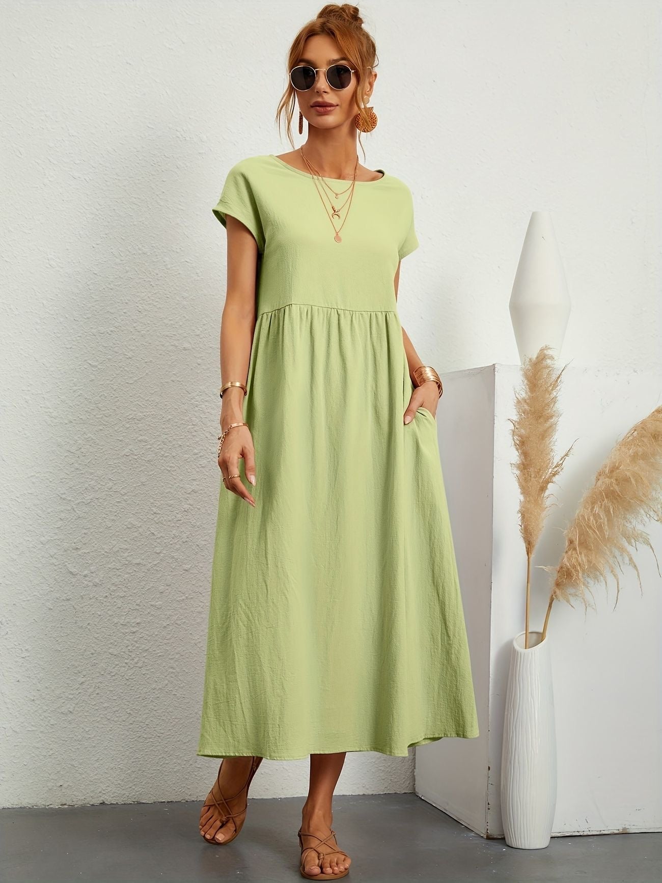 Julie - Robe Longue Femme Élégante à Manches Courtes