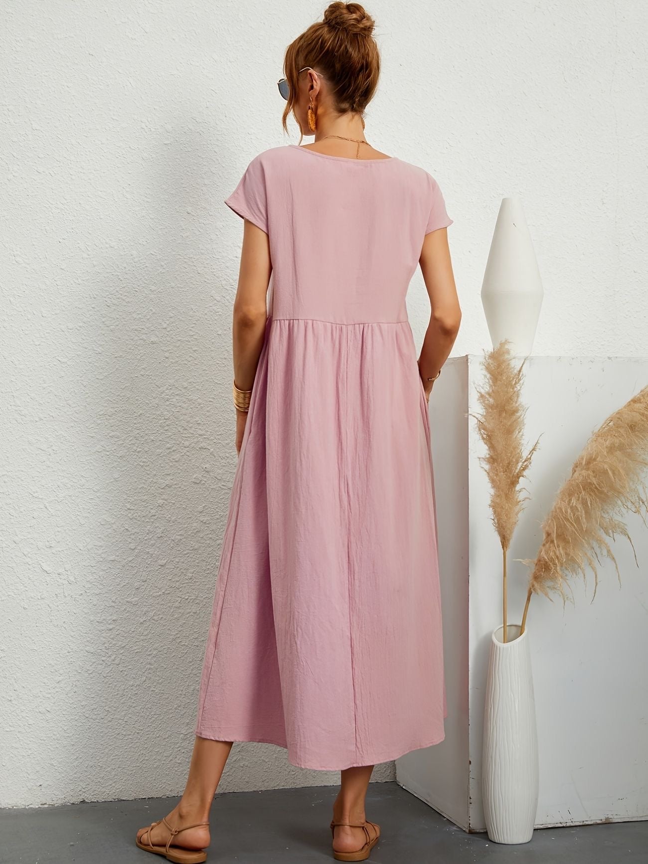 Julie - Robe Longue Femme Élégante à Manches Courtes