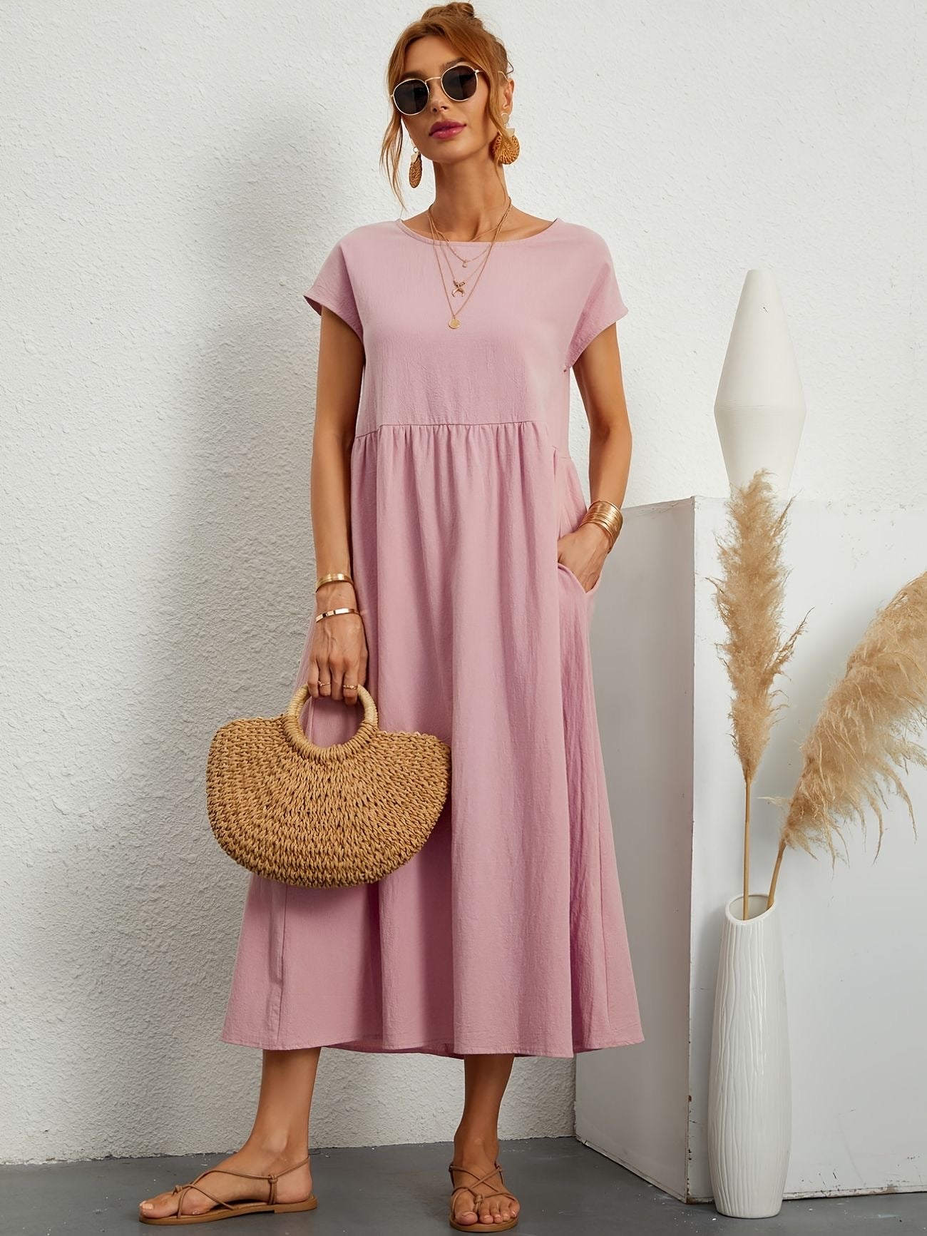 Julie - Robe Longue Femme Élégante à Manches Courtes