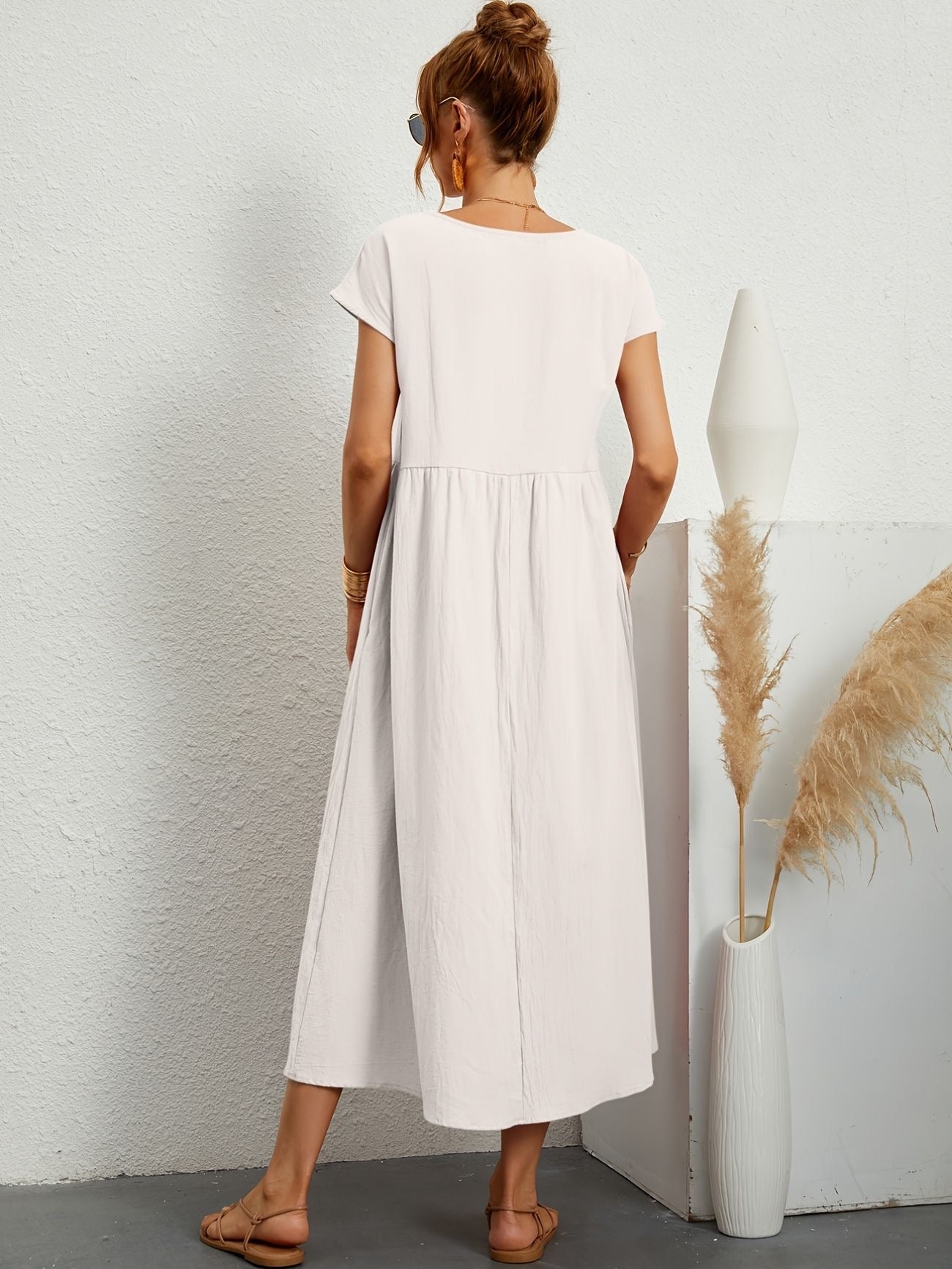 Julie - Robe Longue Femme Élégante à Manches Courtes