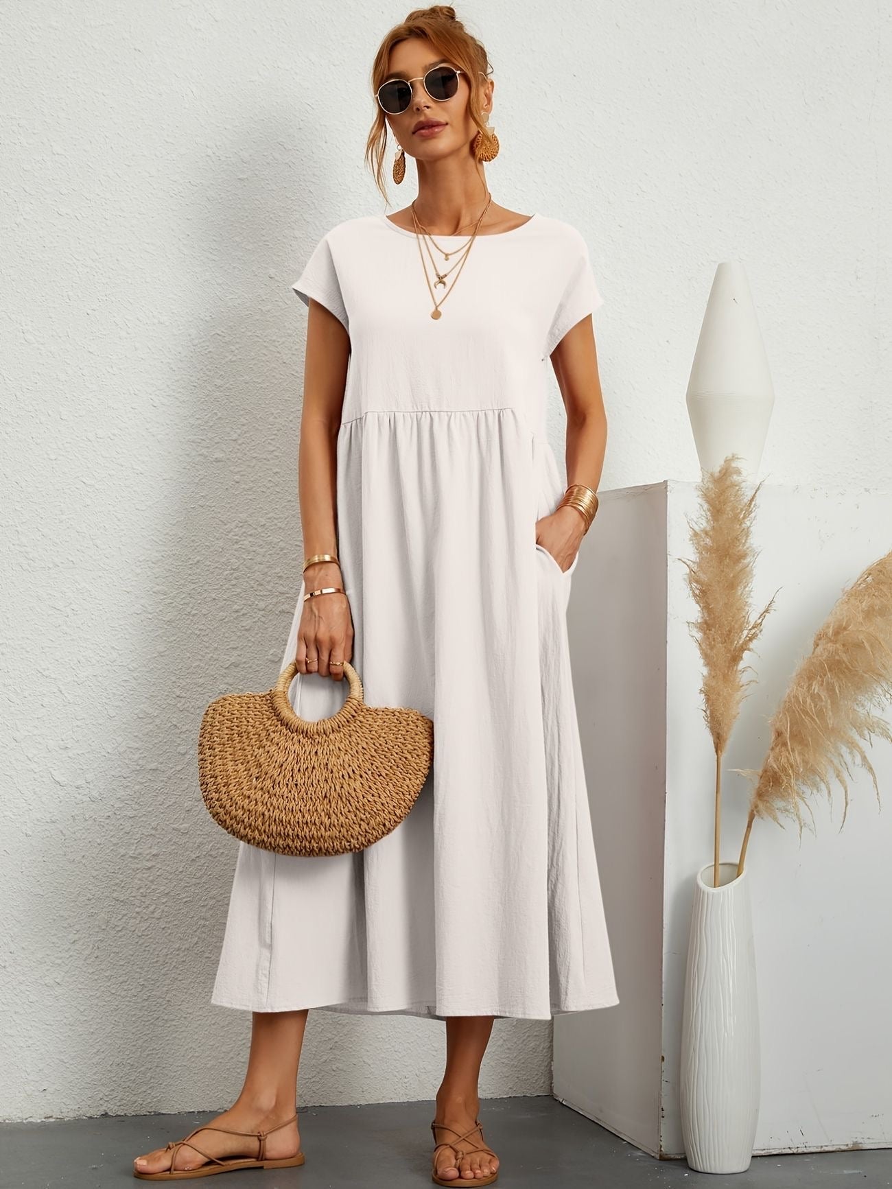 Julie - Robe Longue Femme Élégante à Manches Courtes