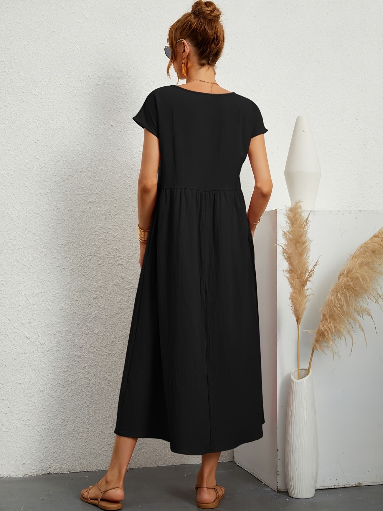 Julie - Robe Longue Femme Élégante à Manches Courtes