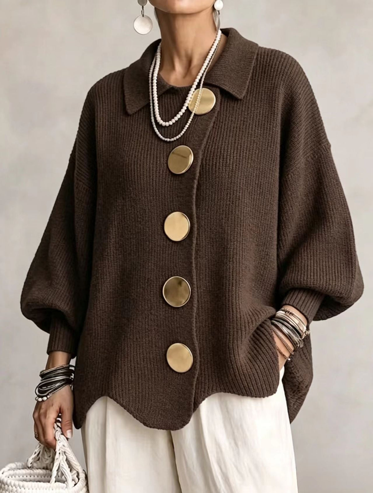 Caroline - Cardigan Élégant Oversize Gros Boutons