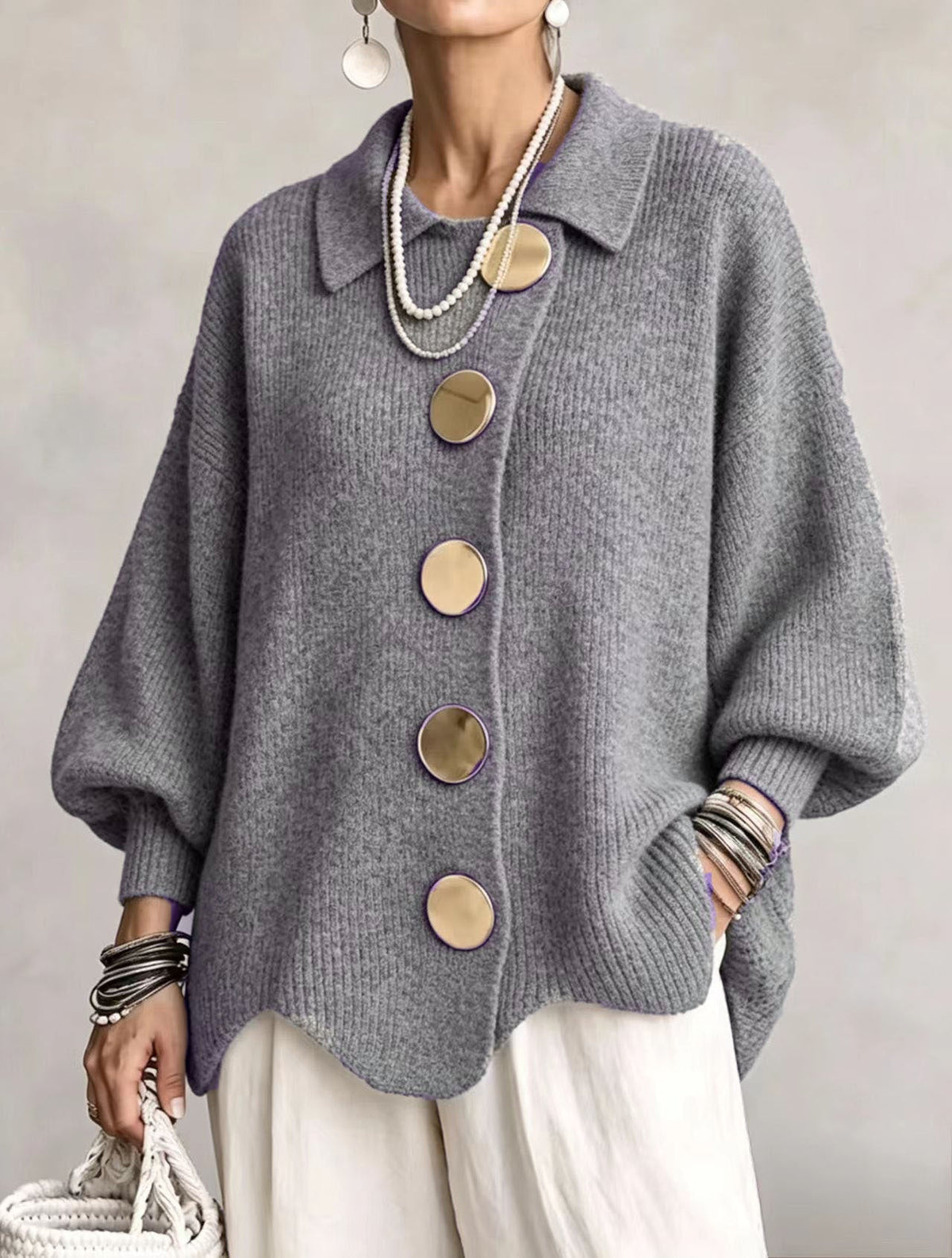 Caroline - Cardigan Élégant Oversize Gros Boutons