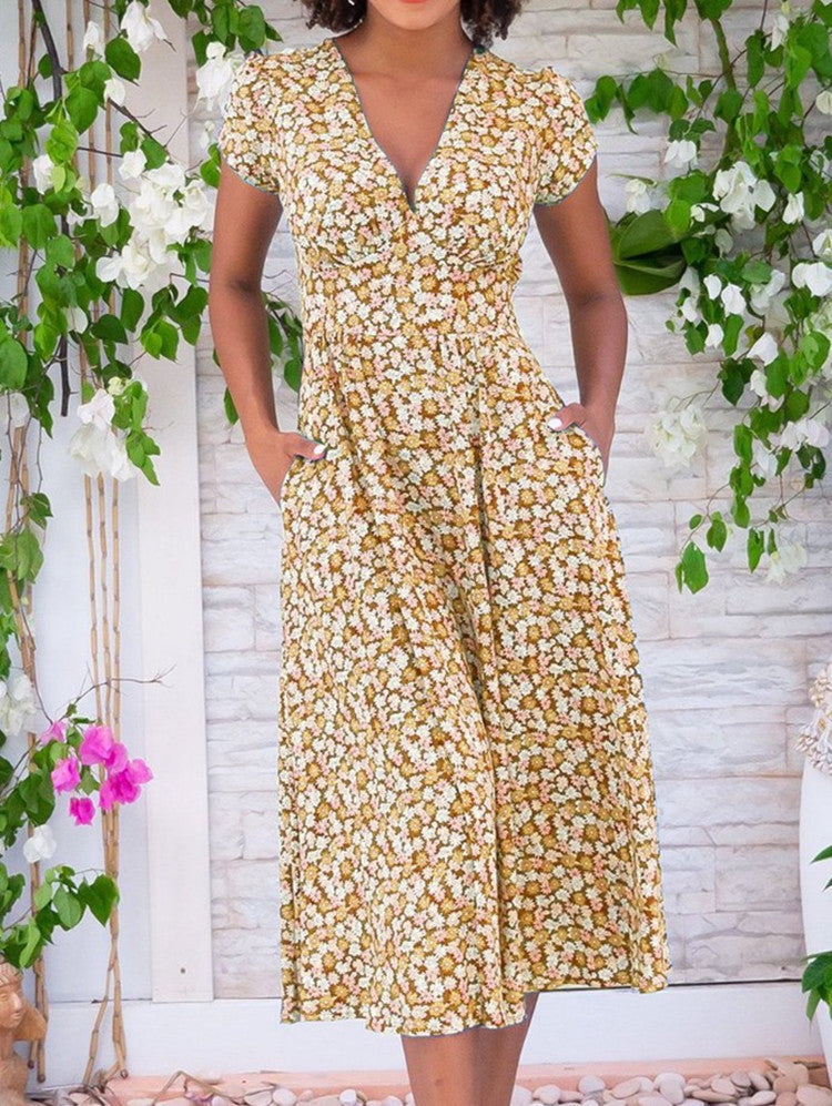 Vanessa - Robe Midi Fleurie Chic Femme