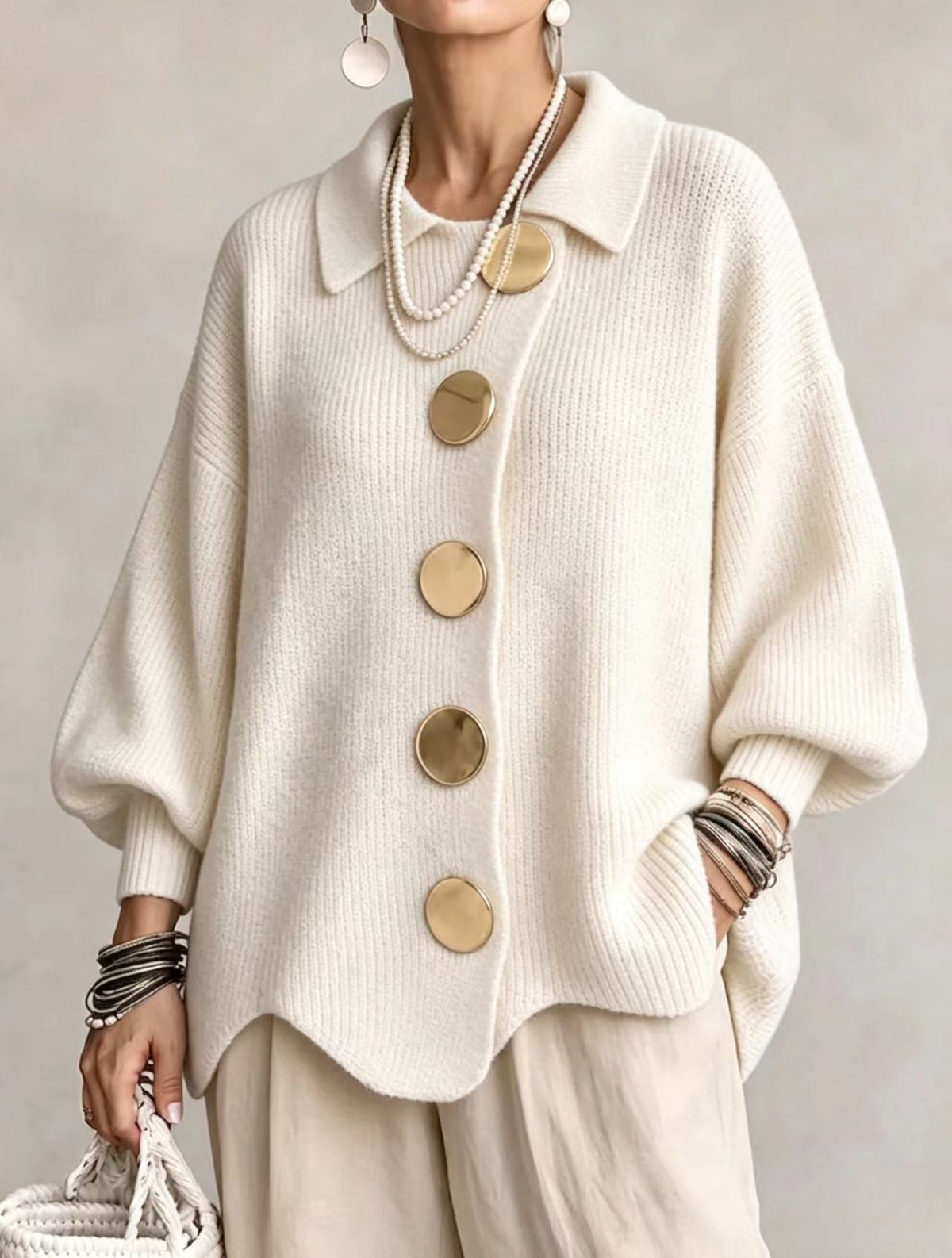 Caroline - Cardigan Élégant Oversize Gros Boutons