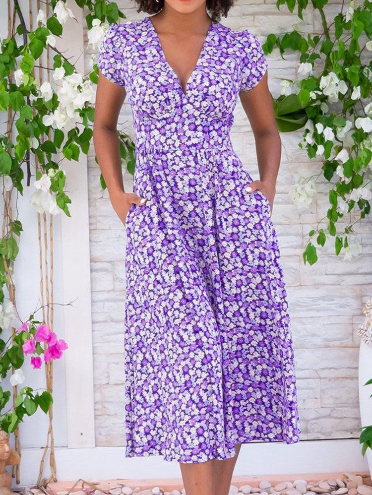 Vanessa - Robe Midi Fleurie Chic Femme