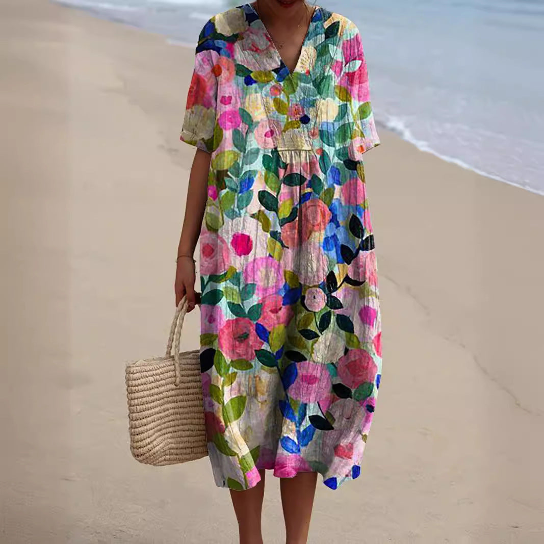 Lucie - Belle Robe en Lin Fleurie Femme