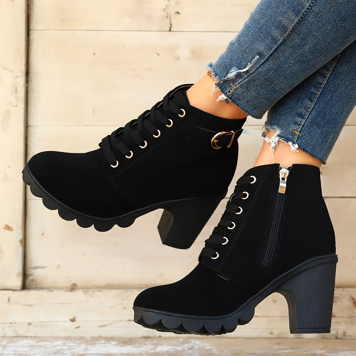 Monique | Bottines Élégantes Talon Épais à Lacets