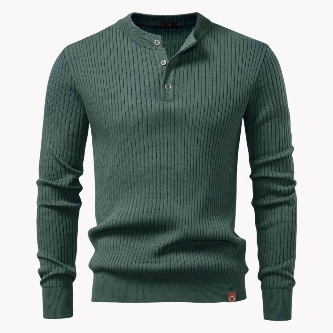 Marc - Pull Élégant Côtelé Col Boutonné