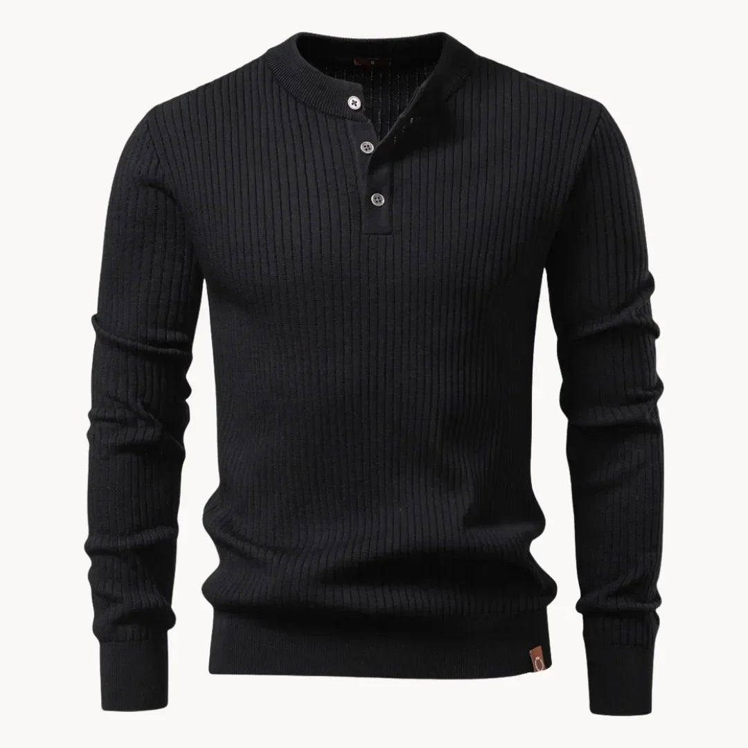 Marc - Pull Élégant Côtelé Col Boutonné
