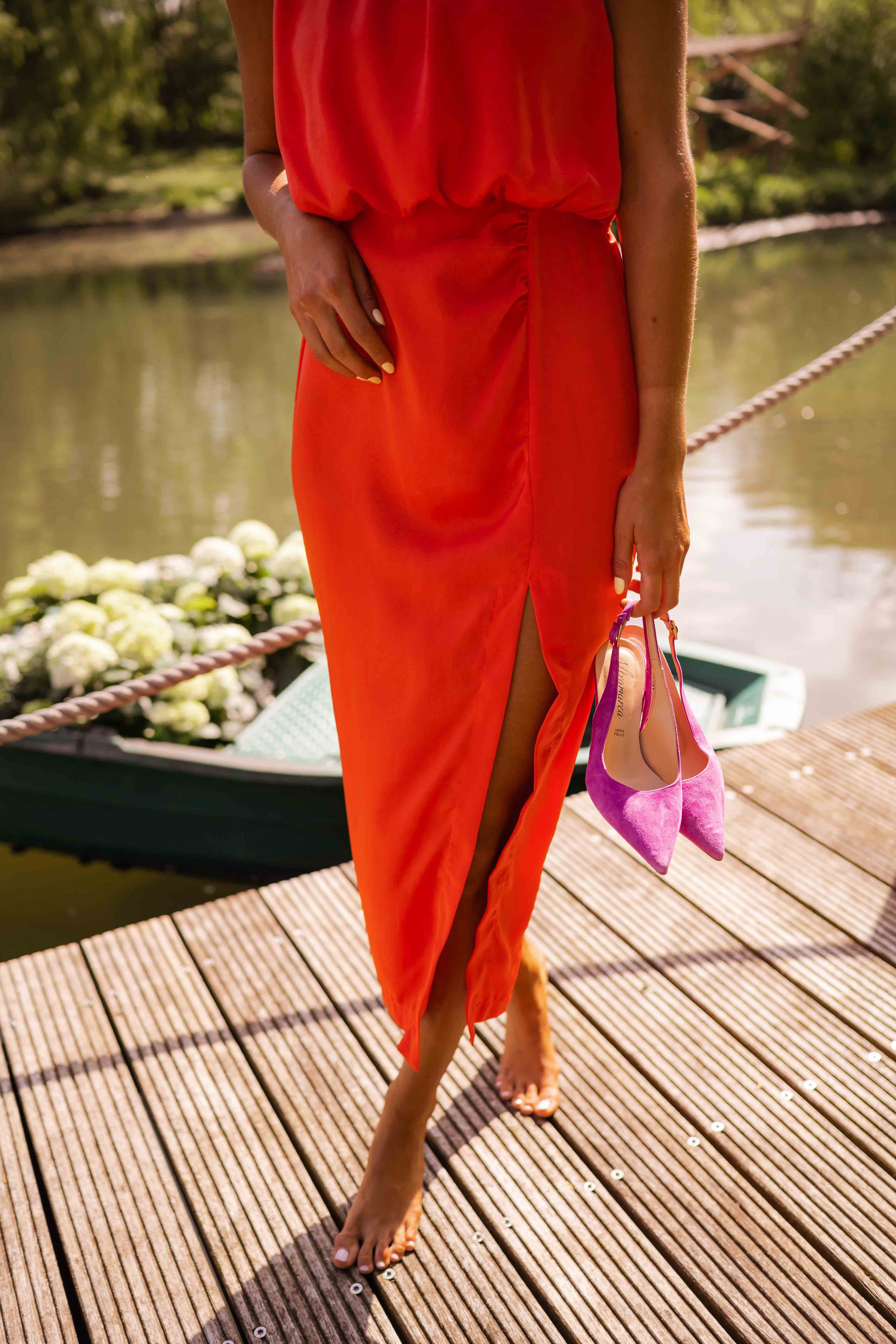 Julie - Belle Robe Midi à Fente Femme