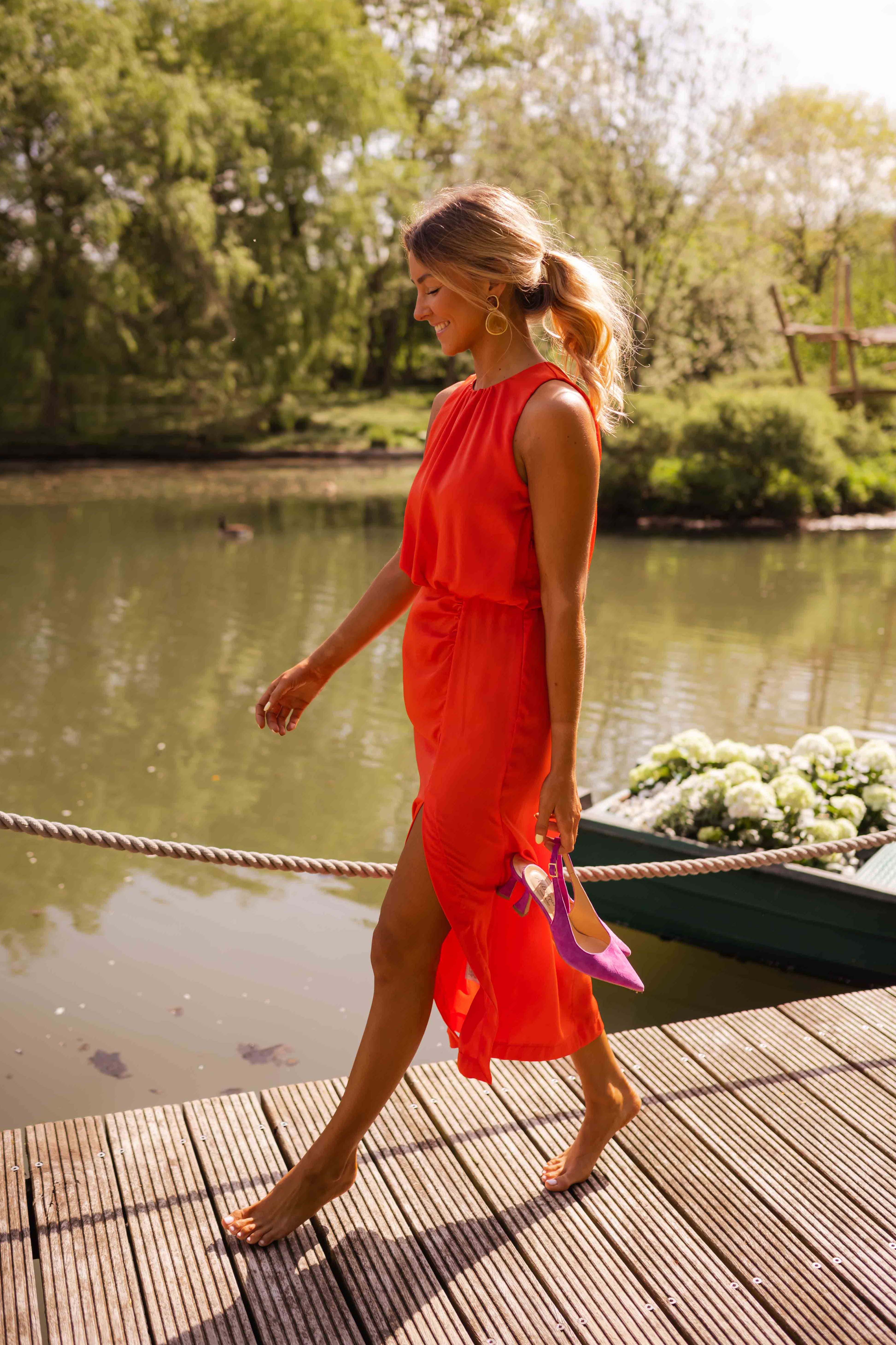 Julie - Belle Robe Midi à Fente Femme