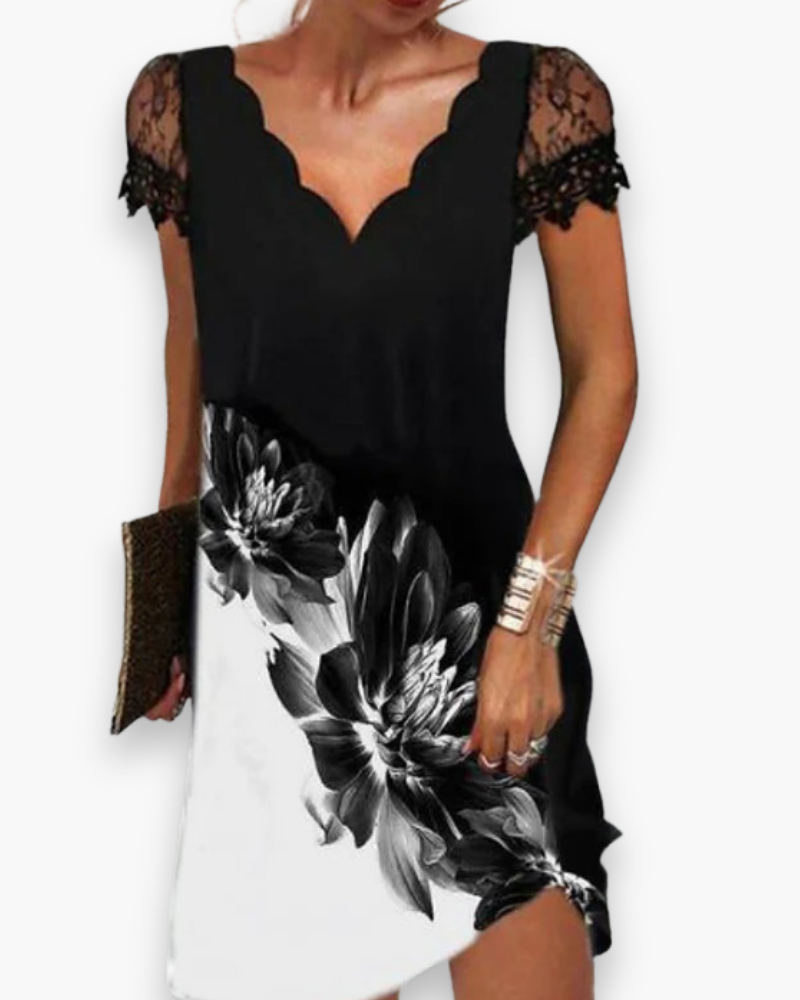 Robe élégante en V à cols en V | Robe festive midi pour invité de mariage 1