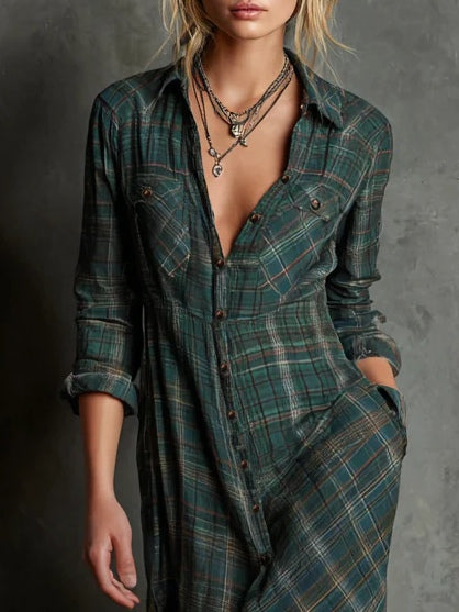 Sophie - Robe Chemise Longue Femme à Carreaux