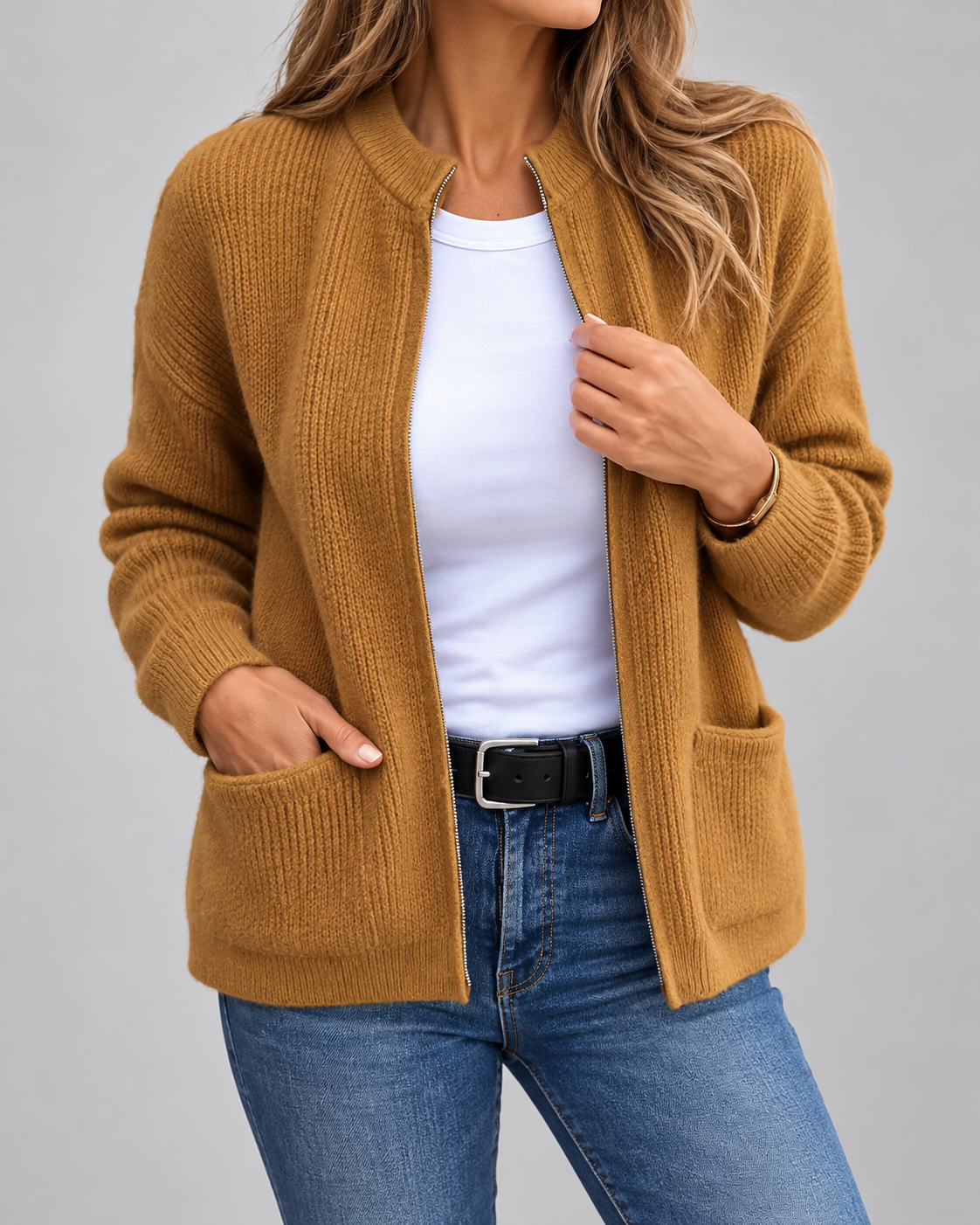 Isabelle - Cardigan Élégant Zippé à Poches