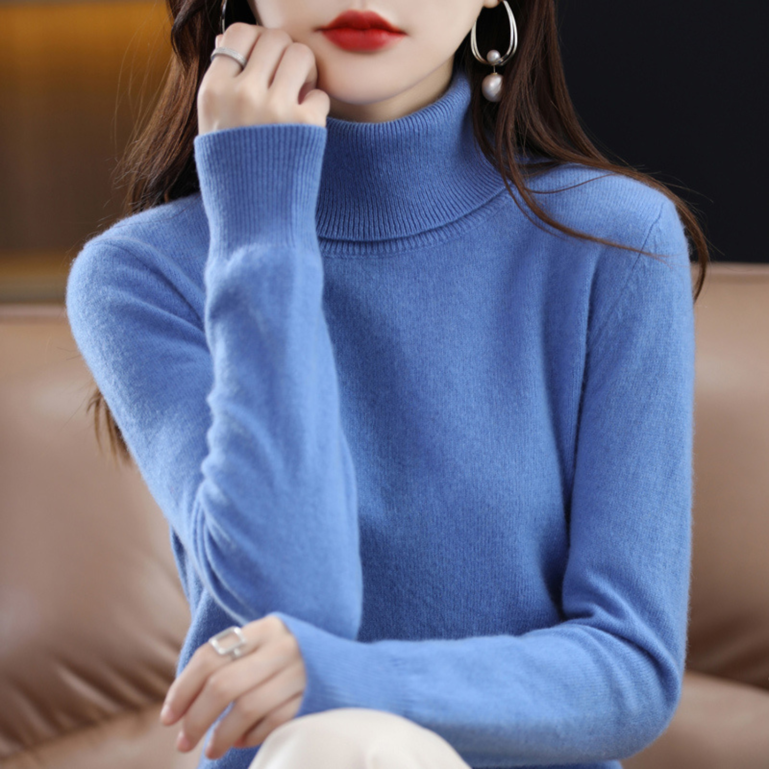 Rose - Pull Cachemire Col Roulé Femme