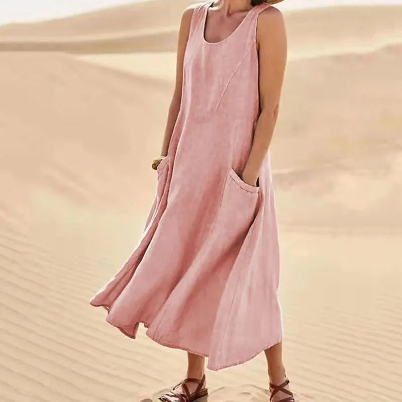 Séverine - Robe Lin Sans Manches Longue Femme
