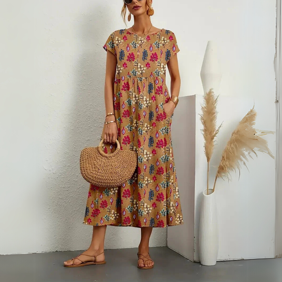 Lydie - Robe Midi Mousseline Fleurie Chic Femme
