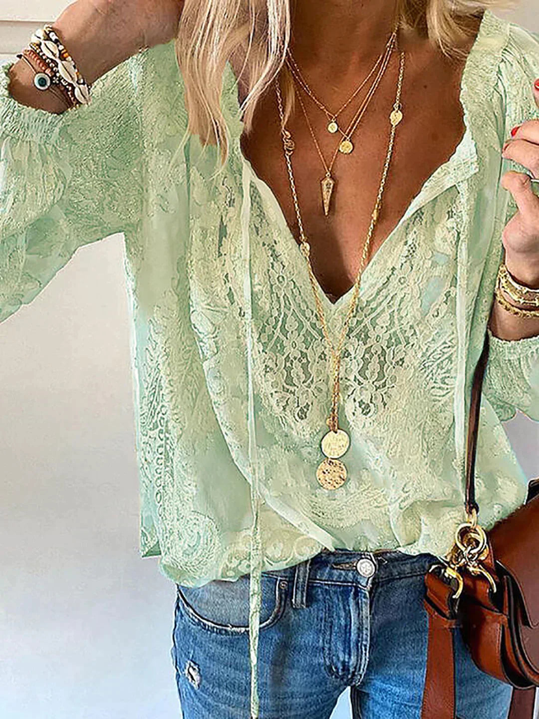 Blouse Femme En Dentelle Col V Bohème - Dominique