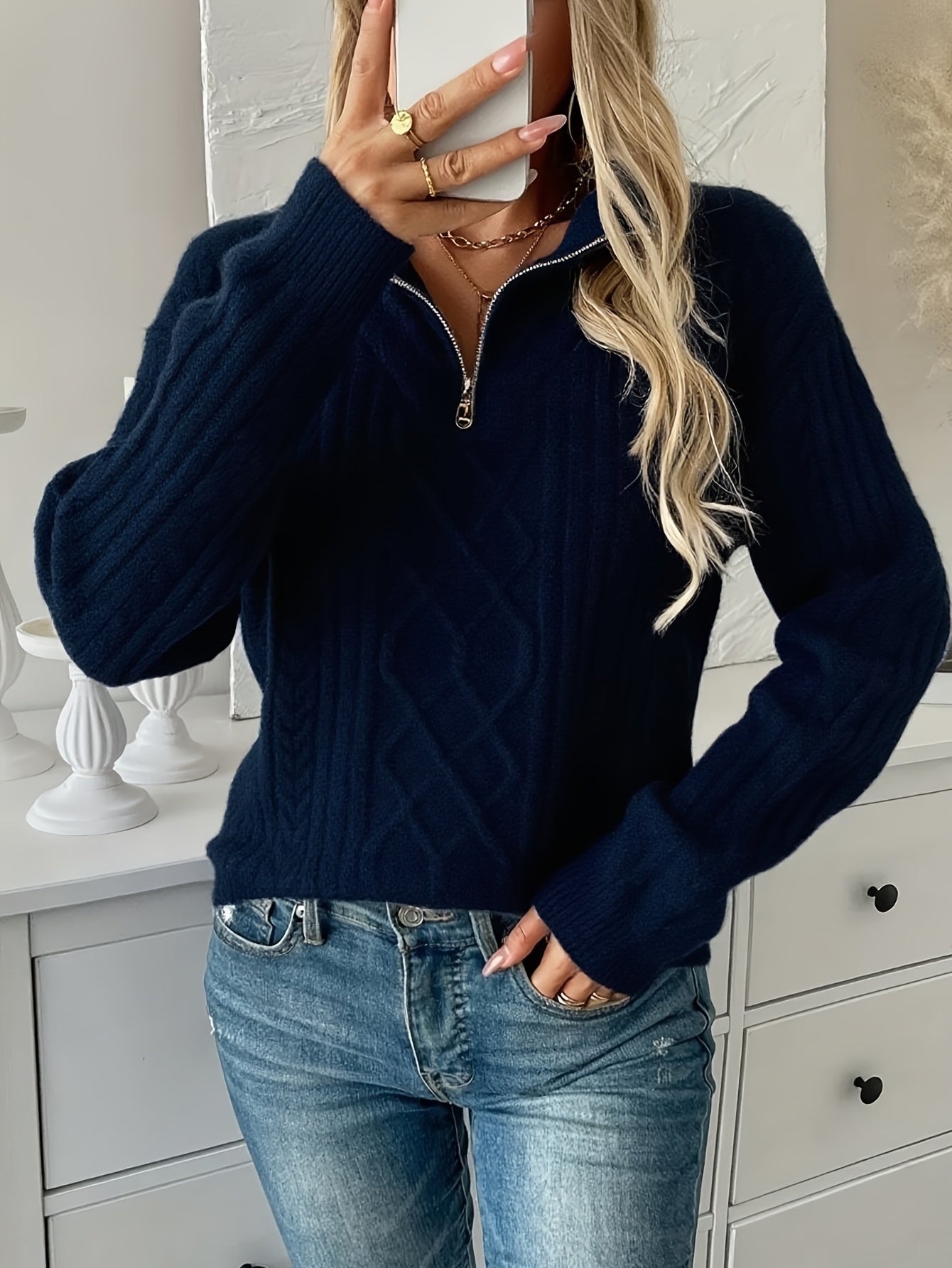 Aurélie - Pull Élégant Torsadé Col Zippé