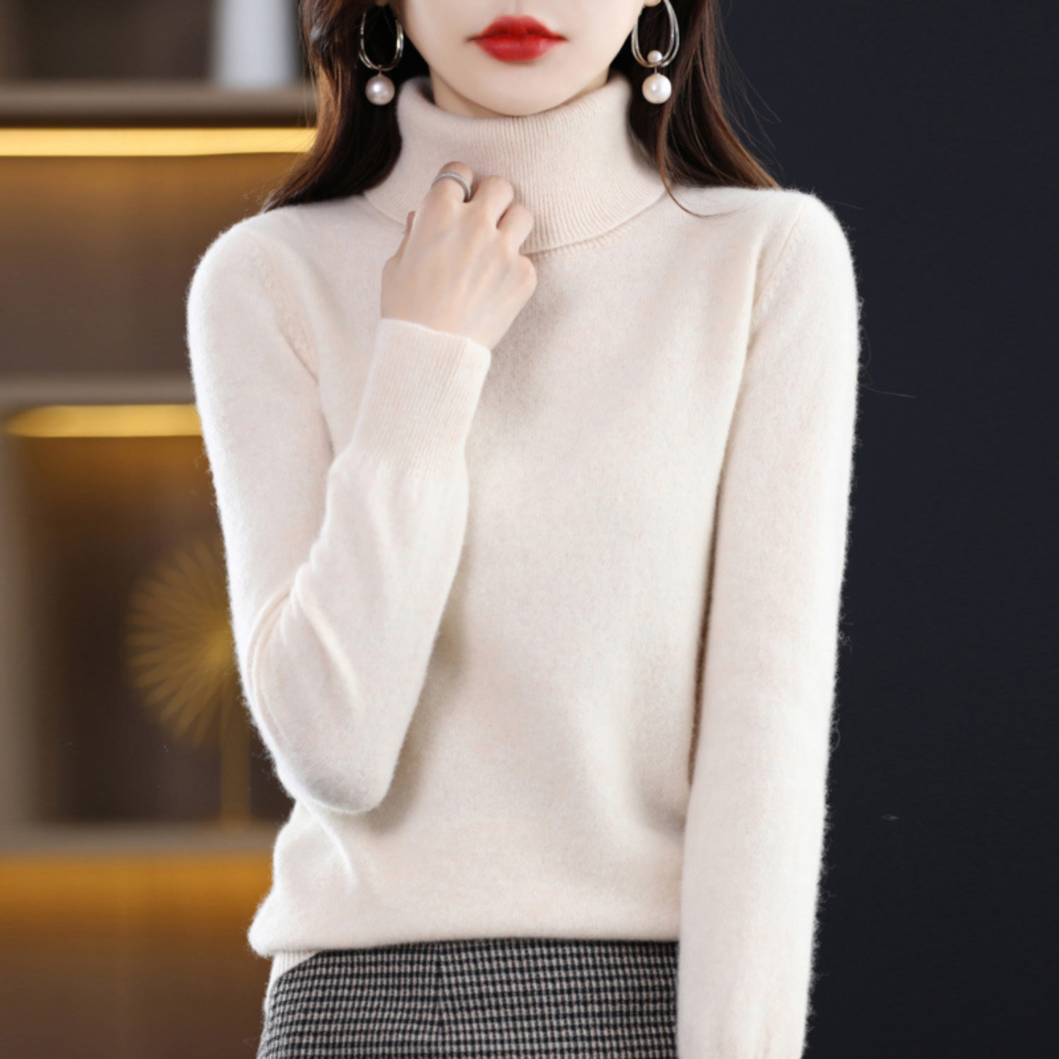 Rose - Pull Cachemire Col Roulé Femme