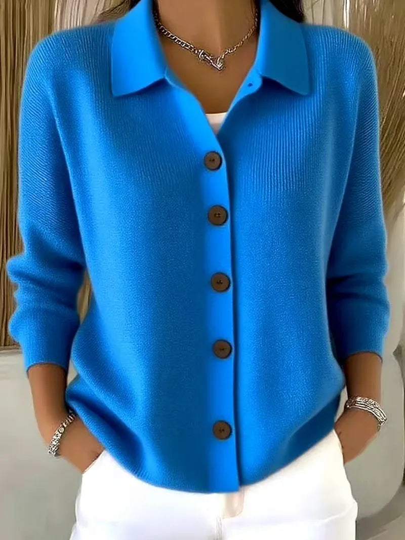 Sophie - Gilet Élégant Col Chemise Maille Fine