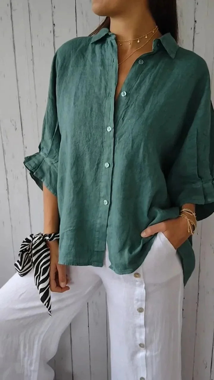 Martine - Chemise en Lin Légère Boutonnée Femme