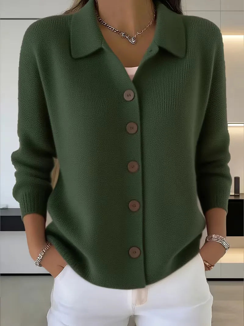 Sophie - Gilet Élégant Col Chemise Maille Fine