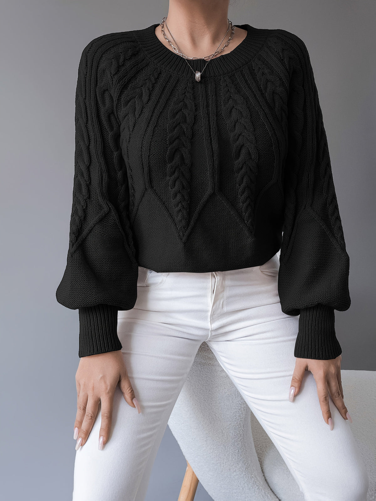 Nathalie - Pull Élégant Torsadé Manches Bouffantes