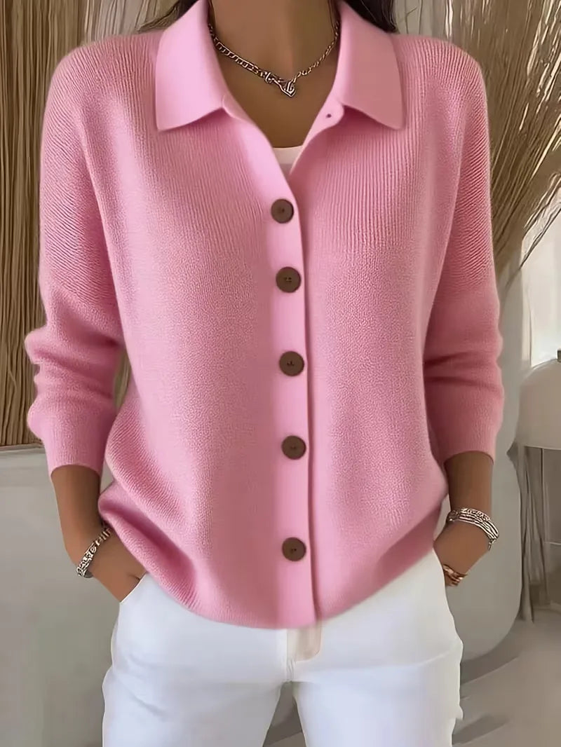 Sophie - Gilet Élégant Col Chemise Maille Fine