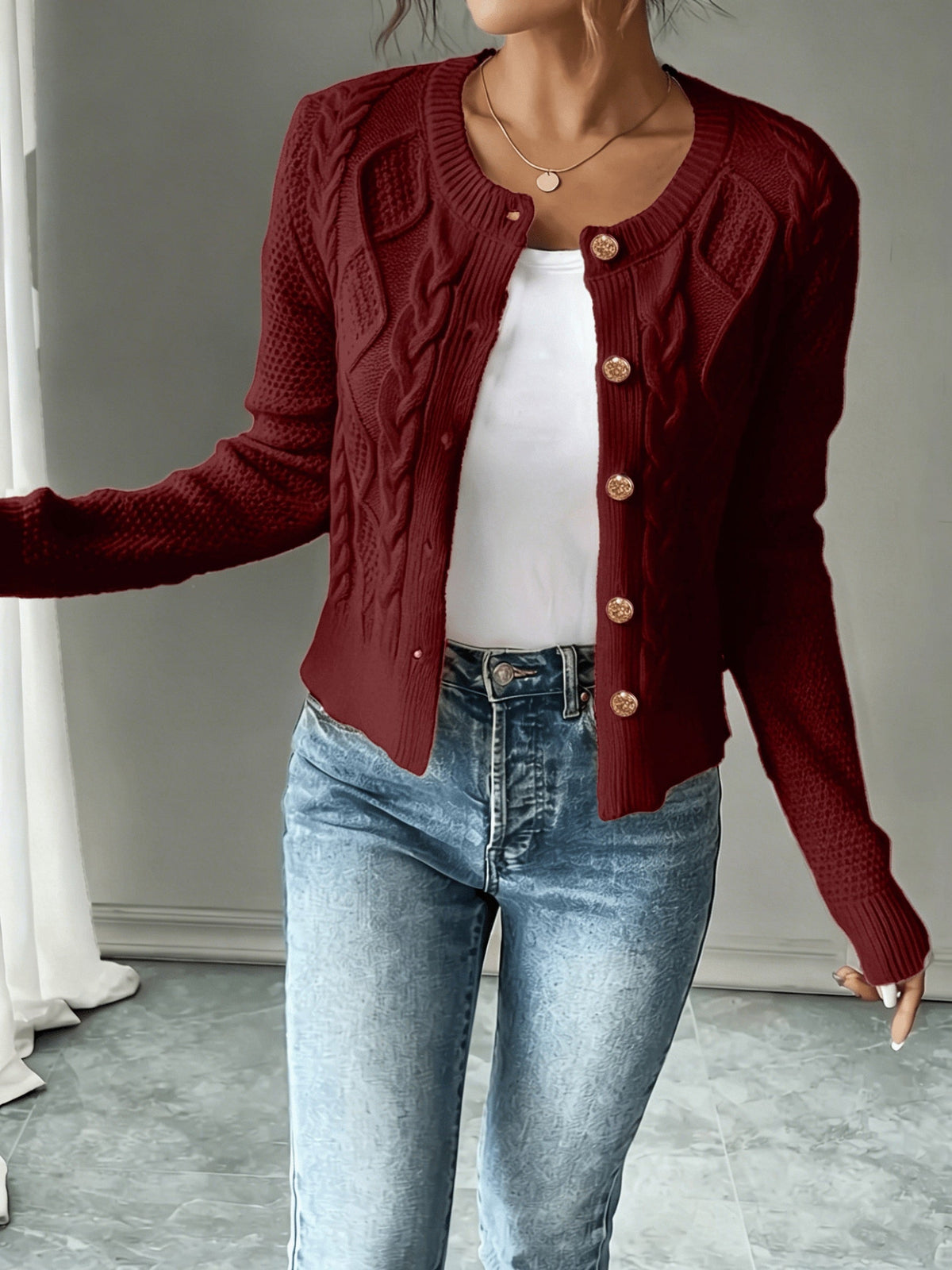 Christine - Cardigan Élégant Torsadé Boutonné