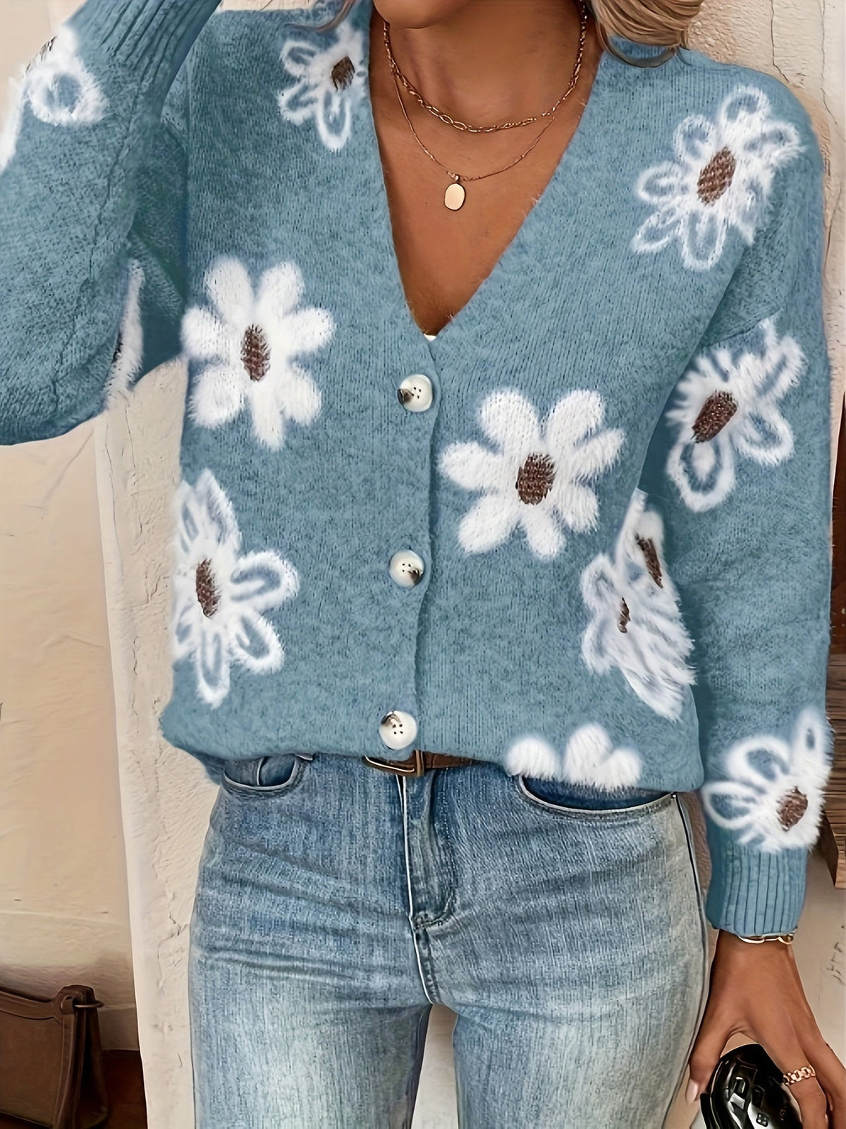 Sylvie - Gilet Féminin Fleuri Boutonné