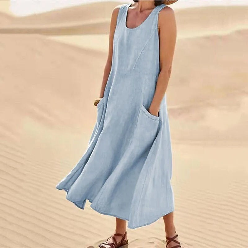 Séverine - Robe Lin Sans Manches Longue Femme