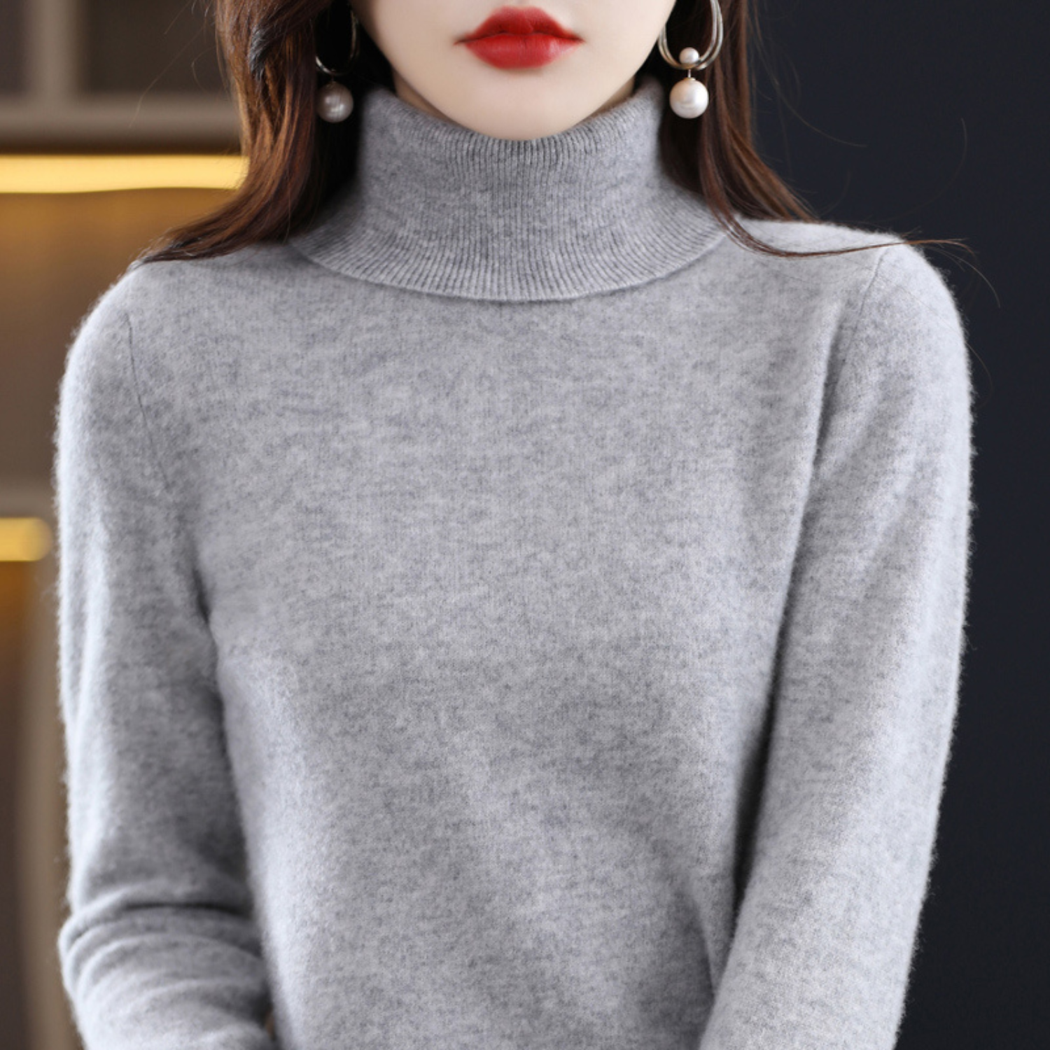 Rose - Pull Cachemire Col Roulé Femme