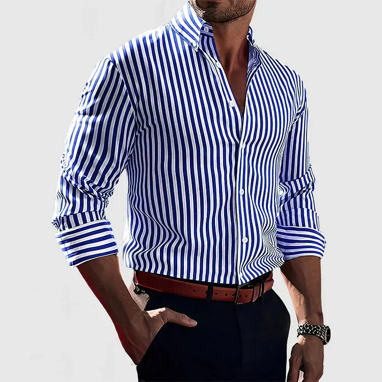 Jules - Chemise Homme Rayée Manches Longues Slim Fit