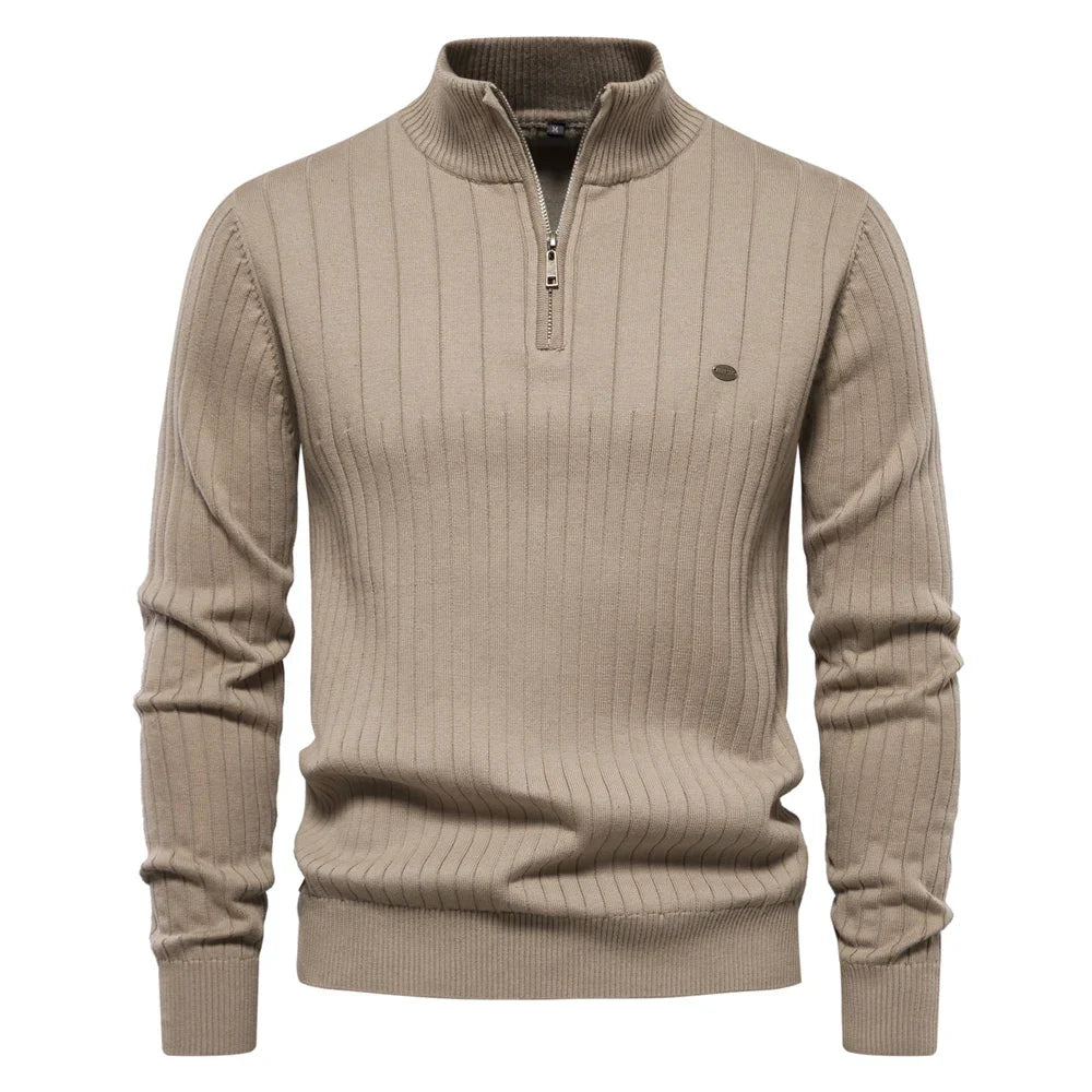 Thierry - Pull Élégant Zippé Col Montant