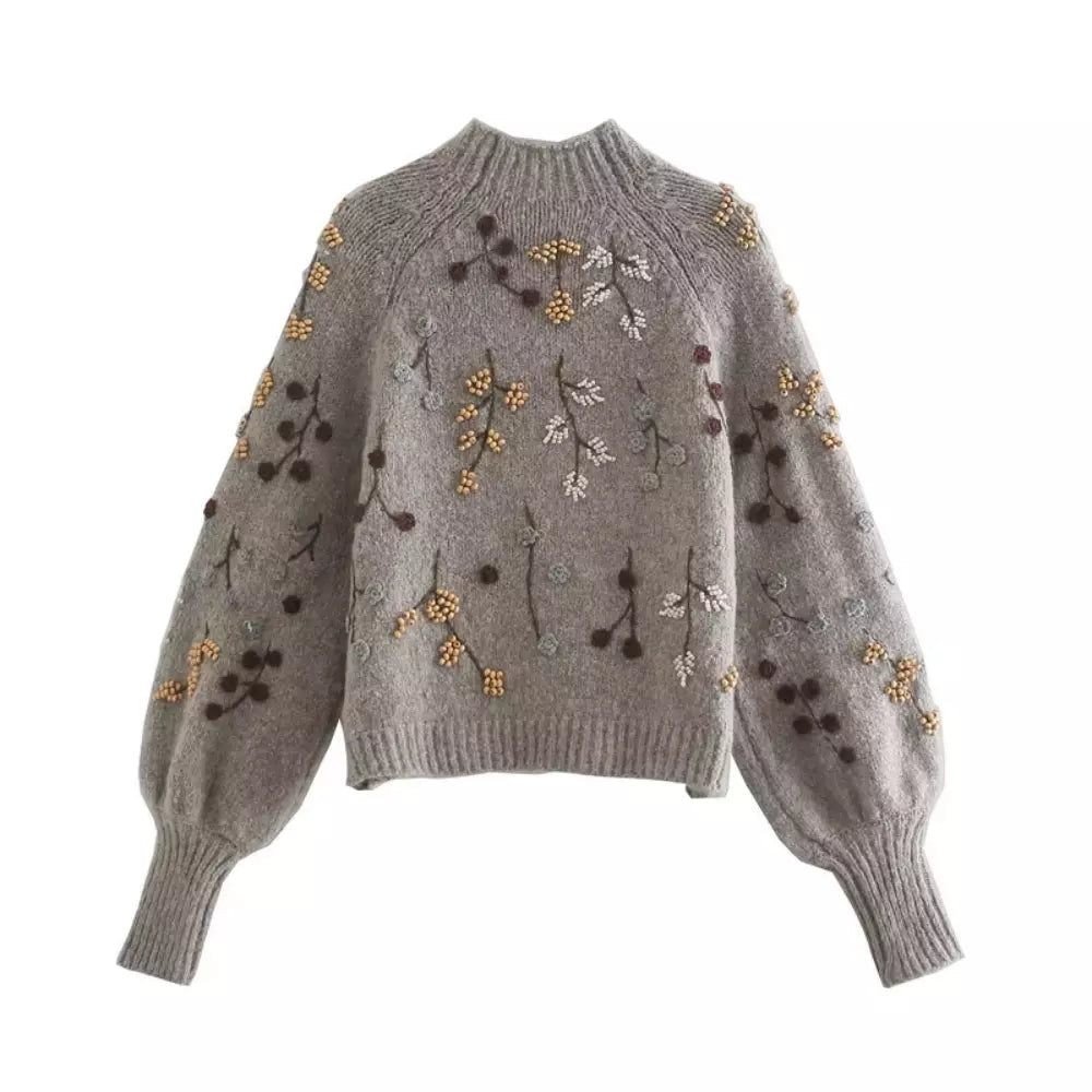 Delphine - Pull Féminin Fleuri Brodé