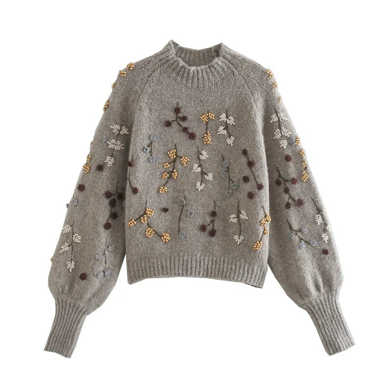 Delphine - Pull Féminin Fleuri Brodé