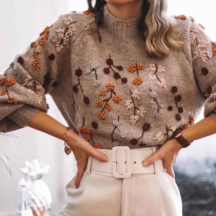 Delphine - Pull Féminin Fleuri Brodé