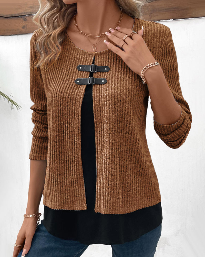 Aurélie - Haut Élégant Col Rond Manches Longues